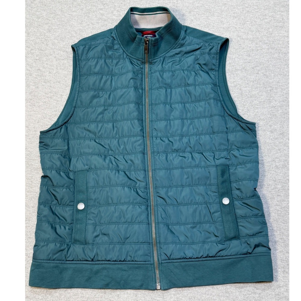 UNTUCKit Mens Rebulo Vest Teal Green Quilted Knit Back Full Zip 40866 Size Large